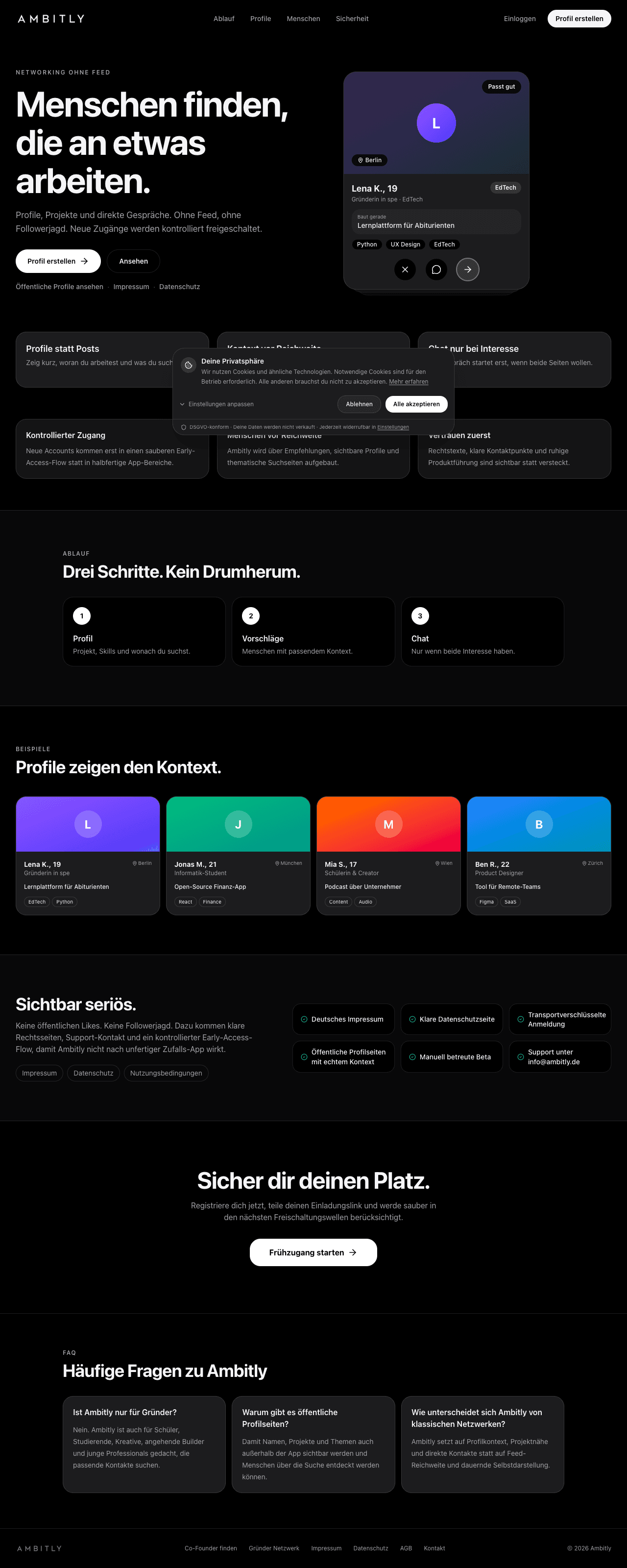 Screenshot der Ambitly Startseite